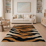 Boho Chic Multi-color and Patterns Bold Orange Tiger Stripe Area Rug