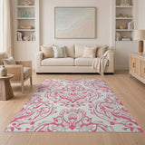 Elegant Pink Damask Area Rug