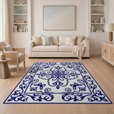 Blue and Teal Vintage Blue Floral Medallion Area Rug