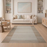 Beige Striped Geometric Modern Area Rug