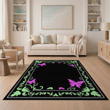 Pink Butterfly Green Vine Floral Border Rug