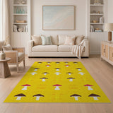 Whimsical Yellow Mushroom Cartoon Area Rug