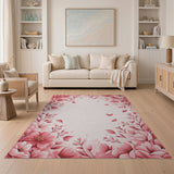 Blush Pink Peony Floral Area Rug with Butterfly