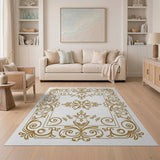 Elegant Gold Filigree Floral Area Rug