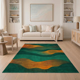 Abstract Green Orange Wave Area Rug