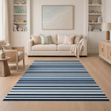 Navy Blue Striped Textured Area Rug