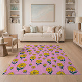 Playful Yellow Daisy Pattern Pink Area Rug