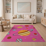 Pink Cosmic Planets Kids Area Rug