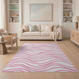 Pink Wavy Lines Geometric Area Rug