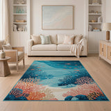 Blue Ocean Coral Reef Fish Area Rug