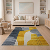 Abstract Grey Mustard Yellow Area Rug
