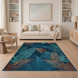 Teal Palm Leaf Coastal Blue and Teal Area Rug