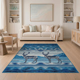 Kudu Antelope Southwestern Blue Rug