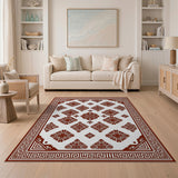 Red Greek Key Geometric Motif Area Rug