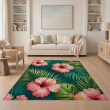 Pink Hibiscus Palm Leaf Area Rug