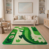 Playful Green T-Rex Kids Area Rug