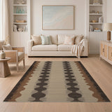 Brown Tan Woven Geometric Oval Rug