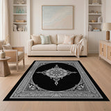 Ornate Black White Mandala Traditional Persian Area Rug