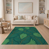 Green Lush Emerald Leaf Pattern Area Rug