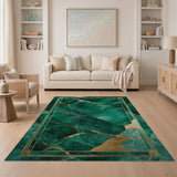 Emerald Green Marble Gold Vein Framed Area Rug