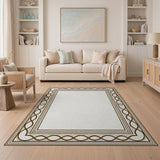 Ornate Brown Border Traditional Persian Rug