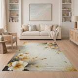 Opulent Gold-Leaf Hibiscus Floral Area Rug