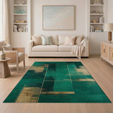 Green Emerald Green Gold Geometric Modern Rug