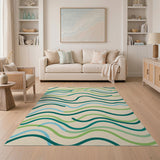 Abstract Wavy Lines Area Rug in Green Teal