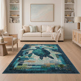 Sea Turtle Blue Teal Mosaic Area Rug