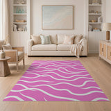 Vibrant Pink Wavy Lines Area Rug