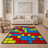 Vibrant Red Blue Yellow Geometric Area Rug