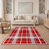 Red Classic Red White Plaid Area Rug
