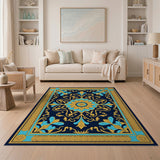 Teal Gold Medallion Navy Persian Rug