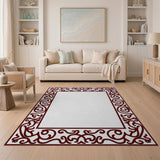Ornate Red Scrollwork Border Area Rug