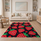 Red Fruit Pattern Vibrant Strawberry Fruit Pattern Area Rug