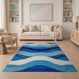 Layered Blue Waves Modern Area Rug