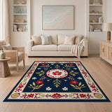 Multi-color and Patterns Navy Blue Traditional Persian Floral Area Rug