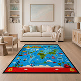 Pixel World Map Adventure Kids Area Rug