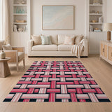 Red Pink Woven Geometric Area Rug