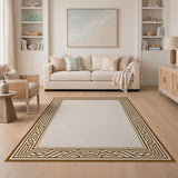 Beige Area Rug with Ornate Geometric Border