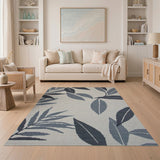 Abstract Blue Leaf Area Rug