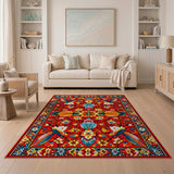 Vibrant Red Hummingbird Persian Area Rug
