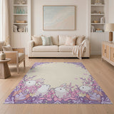 Cute Bunny Purple Floral Area Rug