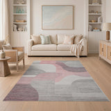 Pink Pink Grey Abstract Geometric Area Rug
