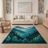 Teal Mountain Valley Landscape Area Rug