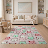 Kawaii Cartoon Cats Pink Pattern Area Rug