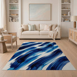 Sweeping Blue Watercolor Brushstroke Area Rug