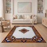 Ornate Orange Navy Medallion Area Rug