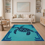 Teal Sea Turtle Southwestern Woven Rug