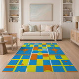 Vibrant Geometric Blue Yellow Orange Area Rug